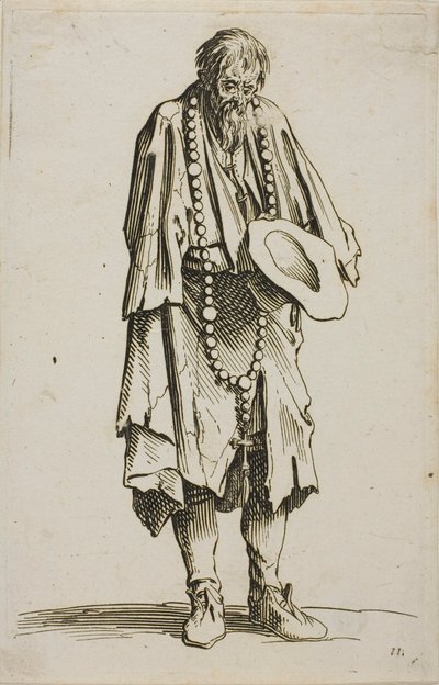 El mendigo con un rosario, lámina once de Los mendigos de Jacques Callot