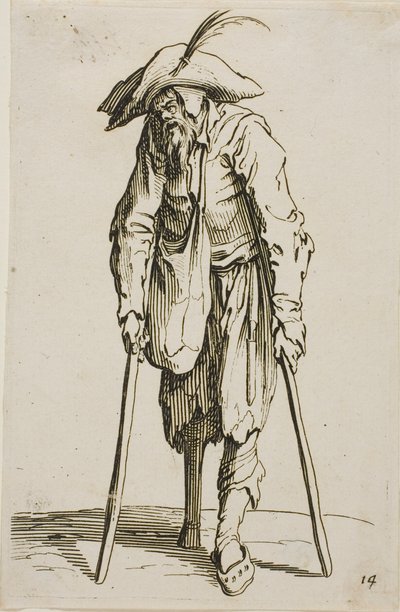 El mendigo con la pierna de madera, lámina catorce de Los Mendigos de Jacques Callot