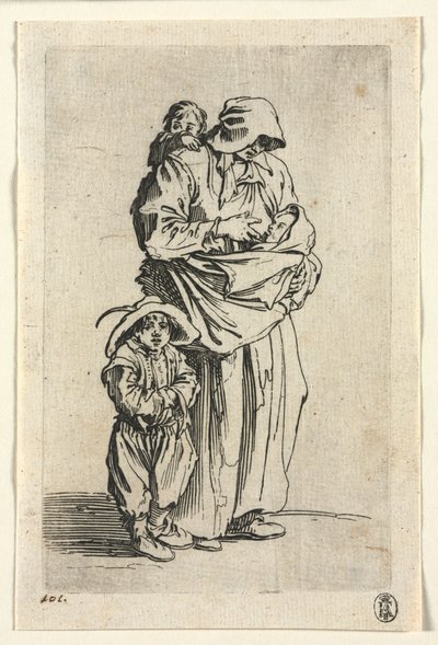 Los mendigos: una madre y sus tres hijos de Jacques Callot