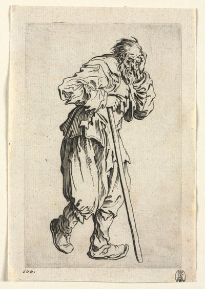 Los mendigos: mendiga apoyada en un palo de Jacques Callot