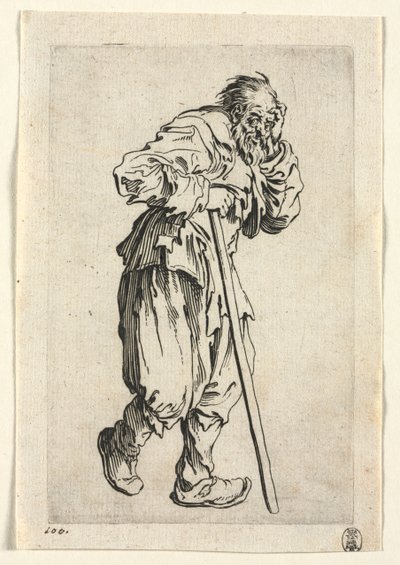 Los mendigos: mendigo apoyado en un bastón, c. 1623 de Jacques Callot