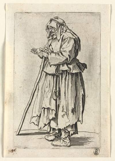 Los mendigos: Mujer mendiga viniendo a recibir limosna, c. 1623 de Jacques Callot