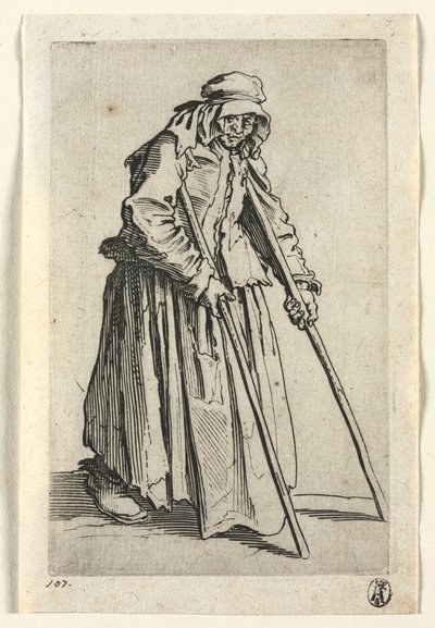 Los Mendigos: Mujer Mendiga con Muletas, c. 1623 de Jacques Callot