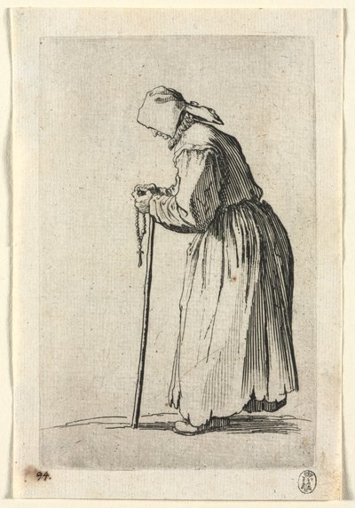 Los mendigos: mendiga en su rosario de Jacques Callot