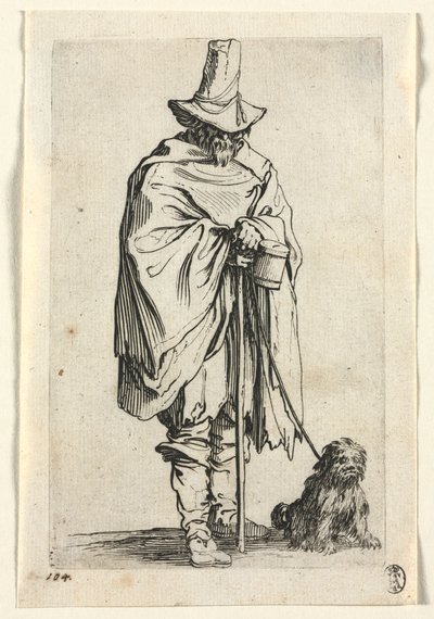 Los mendigos: ciego con su perro de Jacques Callot