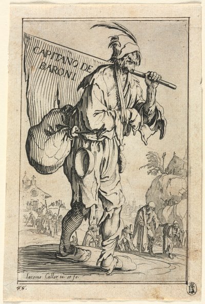 Los mendigos: Frontispicio: Capitán de los Barones, c. 1623 de Jacques Callot