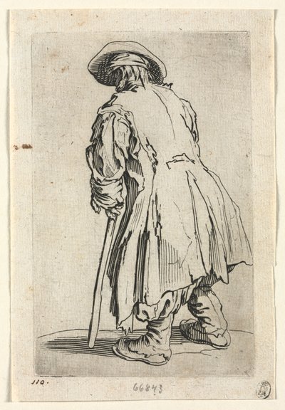 Los mendigos: vieja mendiga en una sola muleta de Jacques Callot