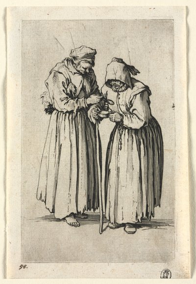 Los mendigos: Dos mujeres mendigas, c. 1623 de Jacques Callot