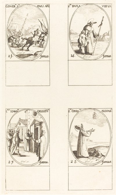 La conversión de Saulo; San Pablo; San Juan Crisóstomo; San Cirilo de Alejandría de Jacques Callot