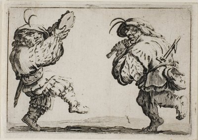 Los bailarines con una flauta y un tamborín, de Los Caprichos de Jacques Callot