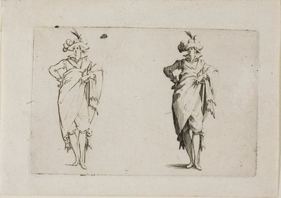 El caballero visto de frente, con su mano derecha en la cadera, de Los Caprichos de Jacques Callot