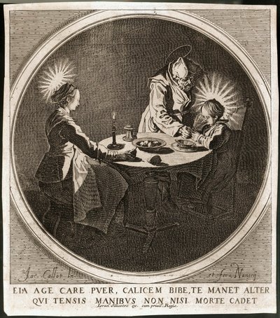 La Sagrada Familia a la mesa ... (grabado) de Jacques Callot