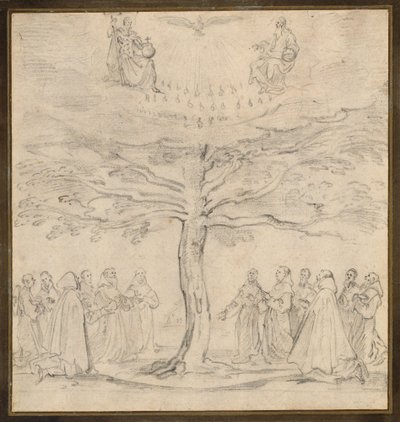 La Santísima Trinidad en el Árbol de la Vida adorada por franciscanos de Jacques Callot