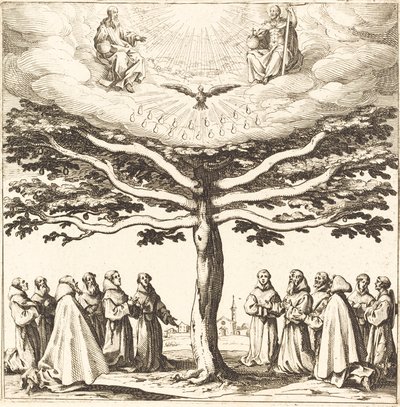 La Santísima Trinidad en el Árbol de la Vida, adorada por franciscanos de Jacques Callot