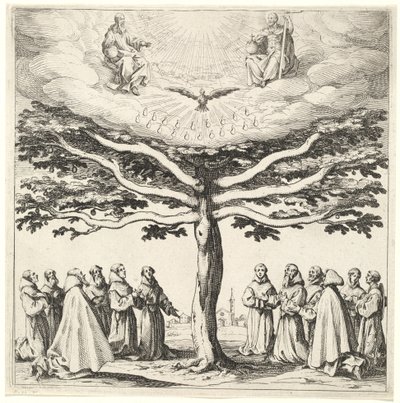 La Santísima Trinidad en el Árbol de la Vida, adorada por franciscanos de Jacques Callot