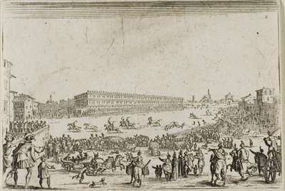 La carrera de caballos en el Palacio Pitti, en Florencia, de Los Caprichos de Jacques Callot