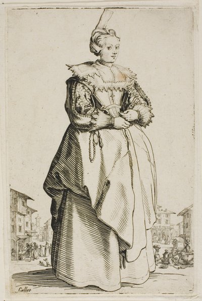 La dama de la gorrita levantada, plato uno de La Noblesse de Jacques Callot