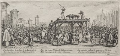 Las grandes miserias de la guerra: ejecución en la rueda, 1633 de Jacques Callot