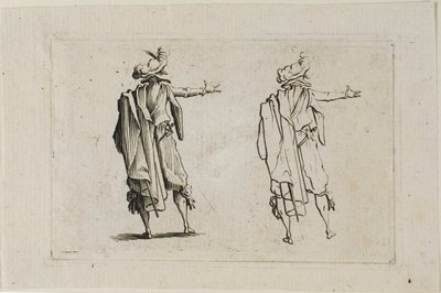 El hombre visto desde atrás, brazo derecho levantado, de Los Caprichos de Jacques Callot