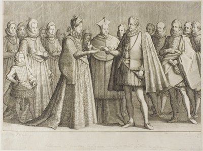 El matrimonio de Fernando de Médicis y la duquesa Cristina de Lorena, lámina 1 de La vida de Fernando de Médicis de Jacques Callot