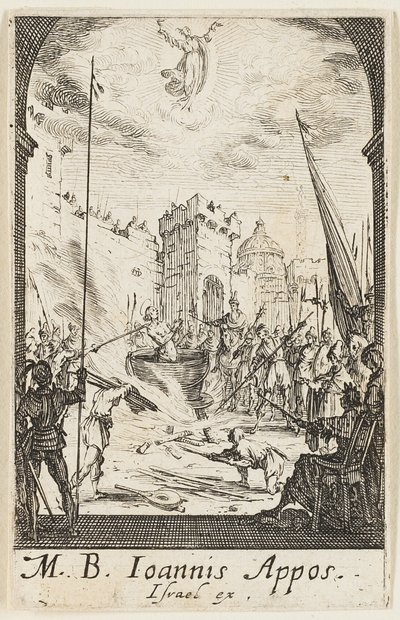 El martirio de San Juan Evangelista, lámina cinco de Los martirios de los Apóstoles de Jacques Callot