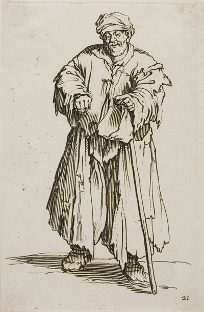 El Mendigo Obeso con los Ojos Bajos, lámina 21 de Los Mendigos de Jacques Callot