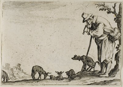 El pastor tocando una flauta, de Los Caprichos de Jacques Callot