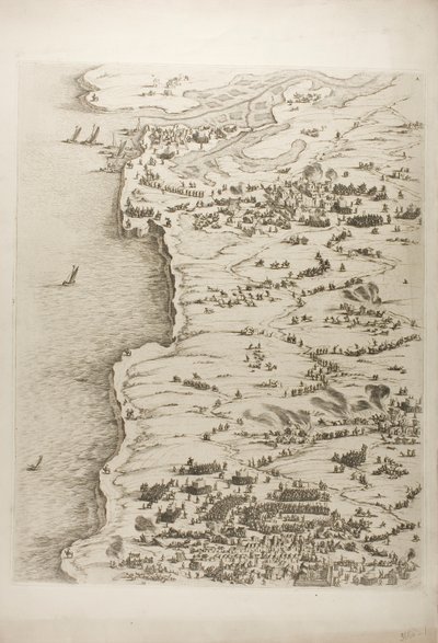 El asedio de La Rochelle, placa uno de Jacques Callot