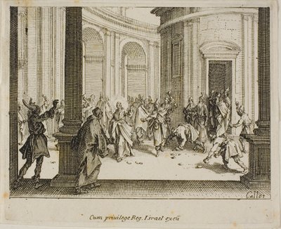 La lapidación de Jesús, del Nuevo Testamento de Jacques Callot