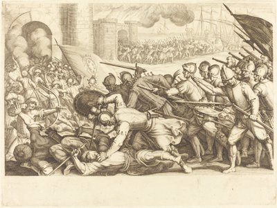 Las tropas forzando la puerta de una ciudad, c. 1614 de Jacques Callot
