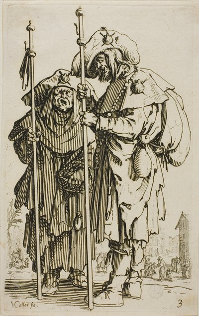 Los dos peregrinos, placa tres de Los mendigos de Jacques Callot