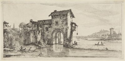El molino de agua, de la serie Diverse Vedute Designate in Fiorenza (Diversos paisajes diseñados en Florencia) de Jacques Callot