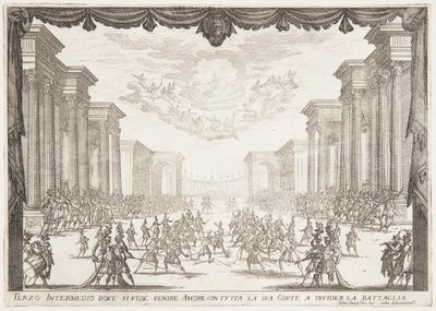Tercer Intermezzo, La batalla es detenida por la llegada del Amor con su cortejo de Jacques Callot