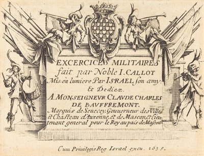 Página de título para "Los ejercicios militares" de Jacques Callot