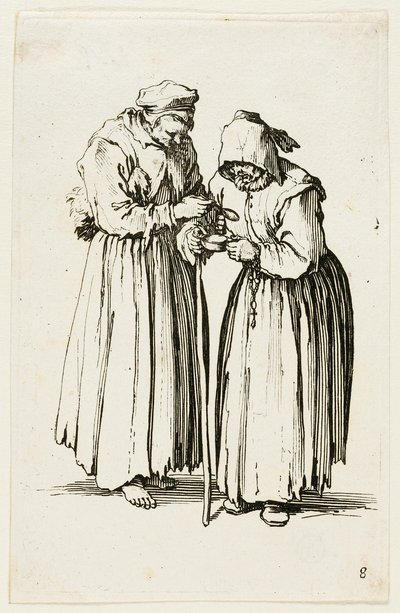 Dos mujeres mendigas, placa ocho de Los Mendigos de Jacques Callot