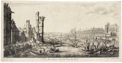 Vista desde el río Sena hasta el Louvre a la derecha ... (aguafuerte) de Jacques Callot