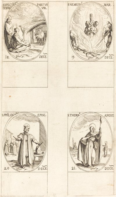 Esperando que la Virgen dé a luz; San Nemesio; San Filogonio; Santo Tomás de Jacques Callot