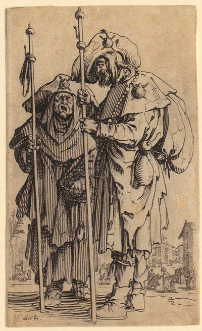 Dos peregrinos, lámina 3 de la serie «Los mendigos» de Jacques Callot