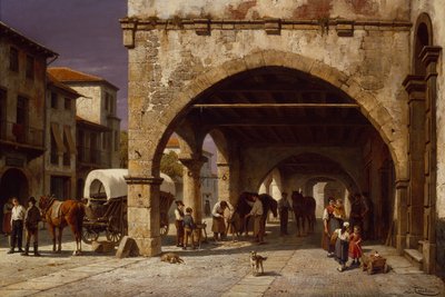 Escena de una ciudad con un herrero de Jacques Carabain