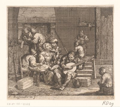 Hombre tocando la guitarra en una posada de Jacques Dassonville