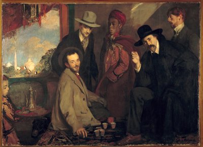 André Gide y sus amigos en el café Maure de la Exposición Universal de 1900 (Eugène Rouart; Charles Chanvin; Athman Ben Salah; Henri Ghéon) de Jacques Emile Blanche