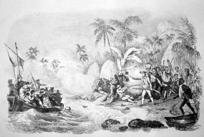 Muerte del Capitán Cook, 1779 c. 1819 de Jacques Etienne Victor Arago