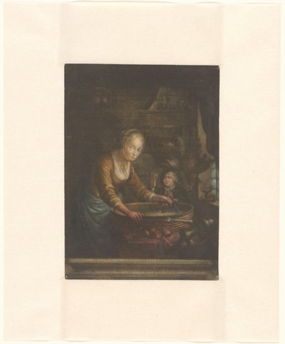 Mujer joven, cortando cebollas de Jacques Fabien Gautier Dagoty (attributed to)