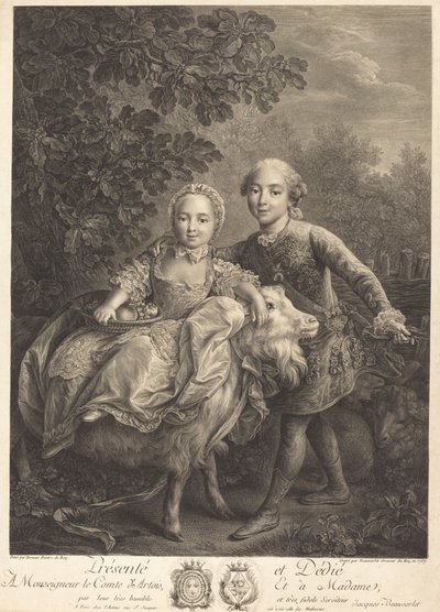 El Conde de Artois y su hermana Mademoiselle Clotilde de Jacques Firmin Beauvarlet after François Hubert Drouais
