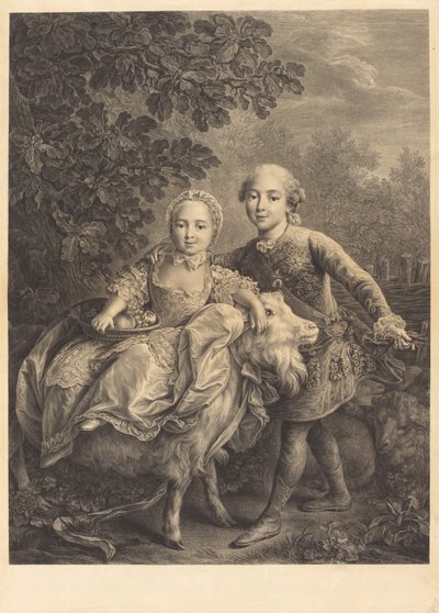 El Conde de Artois y su hermana Mademoiselle Clotilde de Jacques Firmin Beauvarlet after François Hubert Drouais