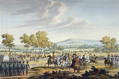 La Guardia Imperial maniobrando en presencia de los dos emperadores en Tilsit, 28 de junio de 1807, grabado por Edme Bovinet (1767-1832) de Jacques Francois Joseph Swebach