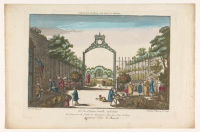 Gezicht op de Jardin des Marchands te Parijs Jardín en una de las puertas de París (título sobre objeto) de Jacques Gabriel Huquier