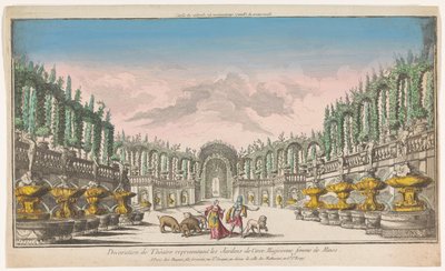 Vista del jardín de Circe . Decoración de teatro, representante de los jardines de Circe (título sobre el objeto) de Jacques Gabriel Huquier