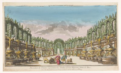 Vista del jardín de Circe . Decoración de teatro, representante de los jardines de Circe (título sobre el objeto) de Jacques Gabriel Huquier