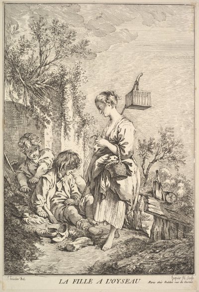 Niña con un pájaro, mediados a finales del siglo XVIII de Jacques Gabriel Huquier